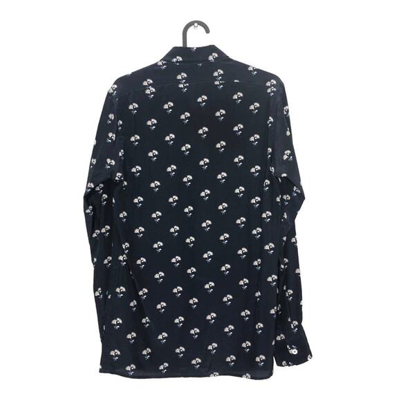 Victoria Beckham Silk Daisy Print Shirt Navy 6 - Picture 2 of 16